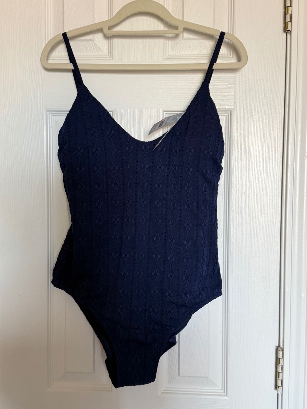 LOFT Swim Women's Navy Blue Eyelet One Piece Swimsuit UPF 50+ Size L NWT